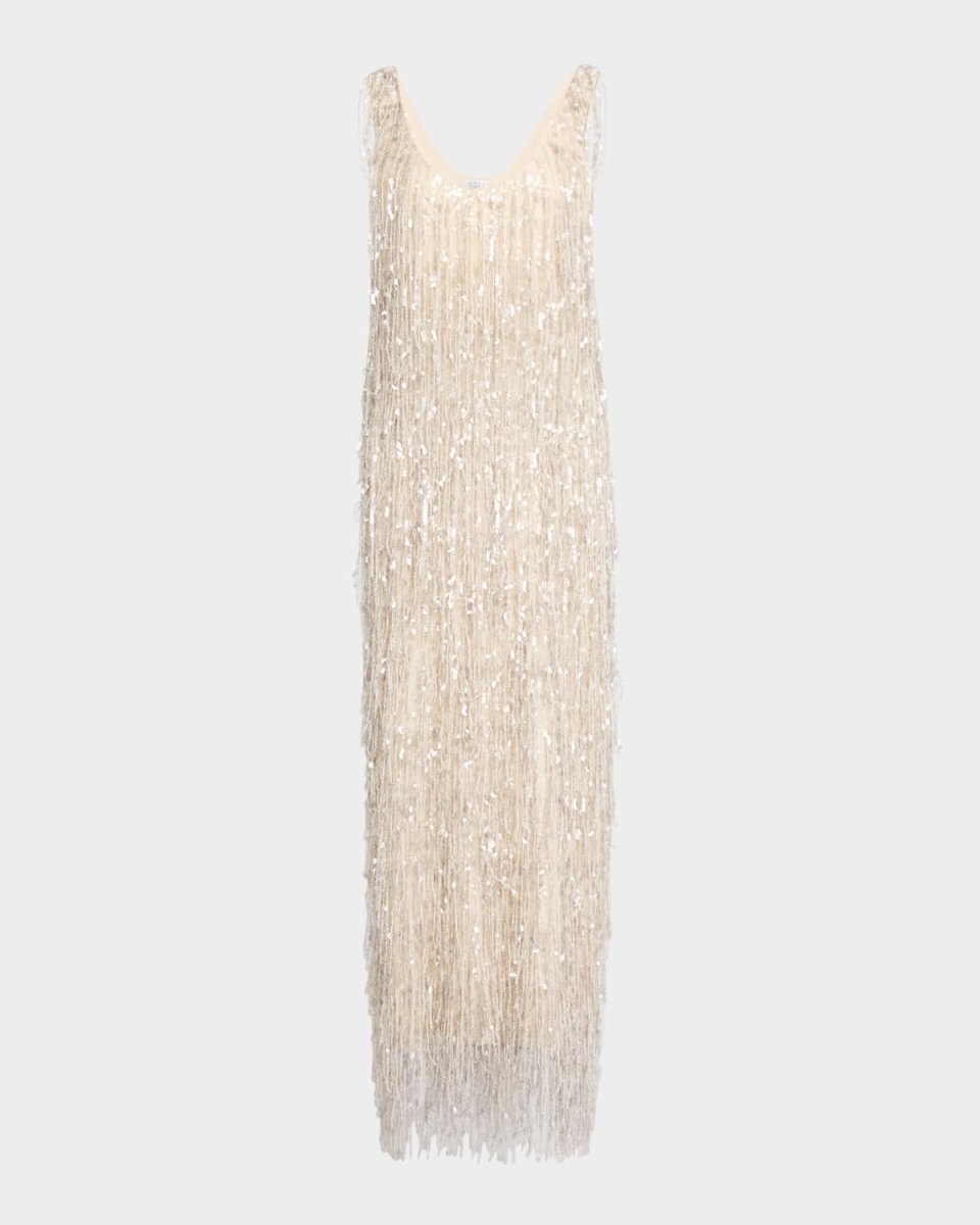Sequin Waterfall Crispy Silk Maxi Dress